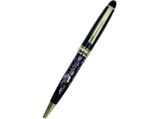 Inlay Mother of Pearl Design Handmade Ballpoint Pen Retractable Executive Gift Deluxe Rollerball Point Black Ink (Arabesque)