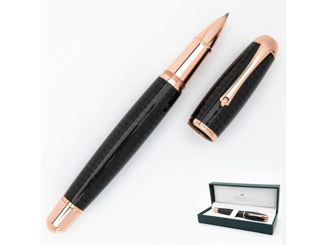 Monteverde USA Super Mega Carbon Fiber Rollerball Pen - 18K Rose Gold Plated Trim - Luxurious Carbon Fiber Body - Refillable with Standard...