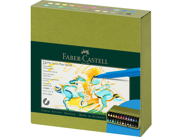 Faber-Castell Art & Graphic Pitt Artist Pen Brush India Ink Pen, Multicoloured, Studio Box Of 24, For Art, Craft, Drawing, Sketching, Home, School,...