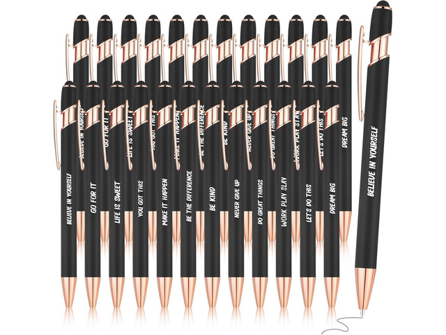 Yeaqee 24 Pcs Inspirational Ballpoint Pens Motivational Black Ink Retractable Quotes Pen with Stylus Tip Encouraging Message for Women Men Writing...