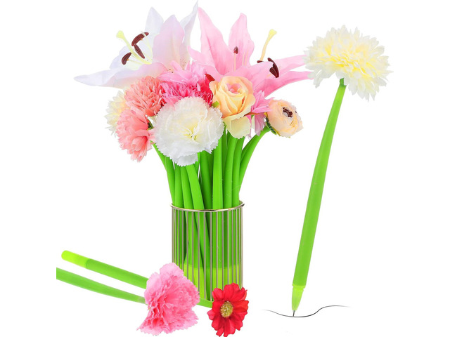 BBTO 24 Pcs Mother's Day Flower Pens for Women Daisy Rose Lily Carnation Ballpoint with Flower Top Black Gel Ink Pen Gift for Bridal Shower party...