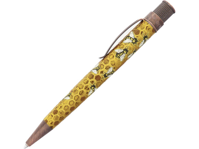 Retro 1951 Tornado Rescue - 'Buzz' Honeybee Ballpoint Pen - Acid-etched Honeycomb Design Bee Pen - Proceeds Benefit NW Honey Bee Habitat Restoration