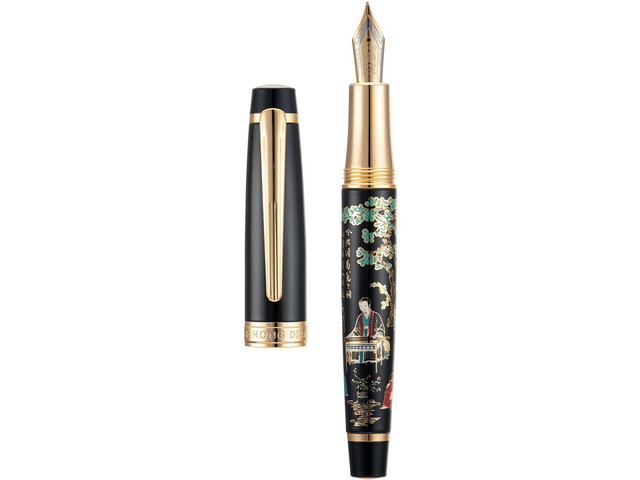 HONG DIAN 231 Chinese Classical Fountain Pen, Iridum Fine Gold Nib with Chinese Painting Design, Smooth Writing Pen with Ink Converter and Metal...