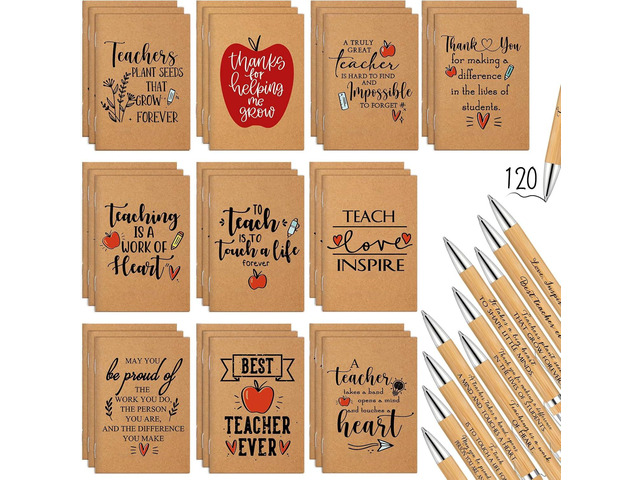 Kosiz 240 Pcs Graduation Teacher Appreciation Gifts Bulk Thank You Kraft Notebooks Inspirational Bamboo Ballpoint Pen Mini Journal Notebook End of...