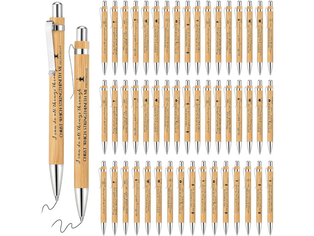 Fumete 50 Pcs Fathers Day Christian Gift Bible Verse Bamboo Pen Wooden Inspirational Quotes Ballpoint Pen Bulk Religious Church Gifts for Women...