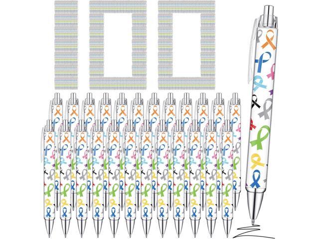 Fulmoon Cancer Awareness Ballpoint Pens Bulk Colorful Ribbon Retractable Gel Pen Black Ink Sarcoma Lung Breast Cancer Awareness Items for Public.