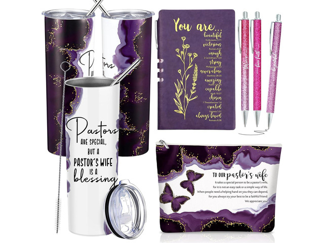 Watersay 6 Pcs Pastor's Wife Appreciation Gifts 20oz Marble Tumbler Christian Makeup Bag A6 Journal Ballpoint Pen Inspirational Thank You Gift for...