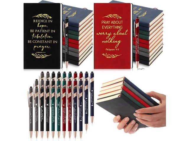 Crtiin 60 Pcs Christian Religious Gifts for Men Leather Bible Notebooks with Pen Fathers Day Christian Gift Notebooks Church Prayer Scripture...