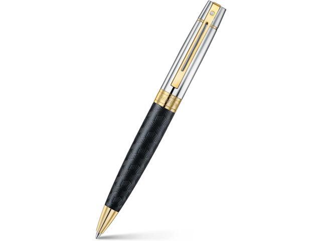 Sheaffer 300 Ballpoint Pen E9347 Engraved Matt Black Barrel and Shiny Chrome Cap with PVD Gold Trims Premium Ballpoint Pen