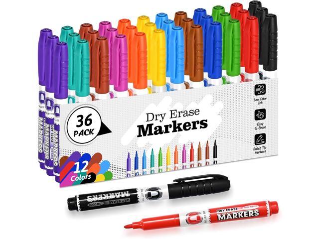 SUQJOY Dry Erase Markers, Fine Tip Whiteboard Marker, Low Odor Dry Markers with Pen Clip, Fine Point Maker, 36 pack 12 Assorted Colors Markers for.