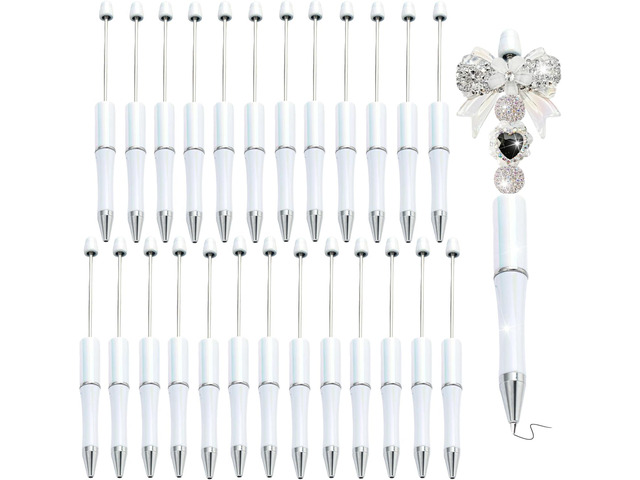 Beadable Pens 25 Pcs White Gradient Colors Shiny Fancy Pens Bulk for Women Focal Beads Pens Retractable Ballpoint Cool Cute Pens for Tween Girls...