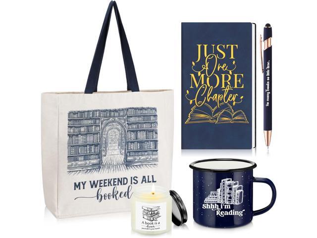 Jetec Set of 5 Book Lovers Gifts for Reader Include Canvas Tote Bag Journal Notebook with Ballpoint Pen Enamel Mug Scented Candle for Teens.