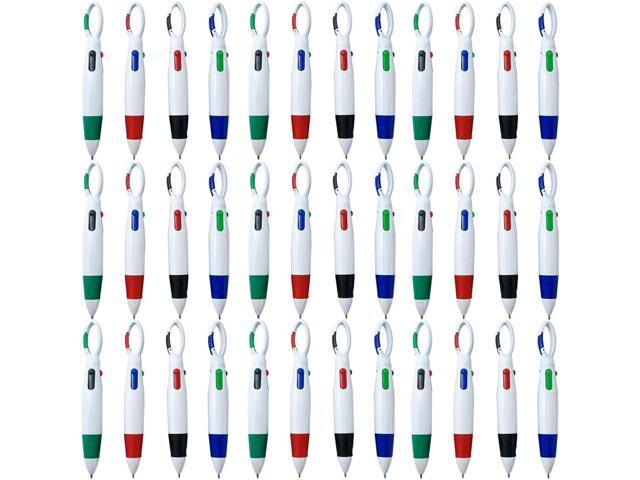 NSBELL 36PCS Plastic Carabiner Shuttle Pens 4-in-1 Retractable Ballpoint Pens Multicolor Pens with Buckle Keychain on Top for Office School.