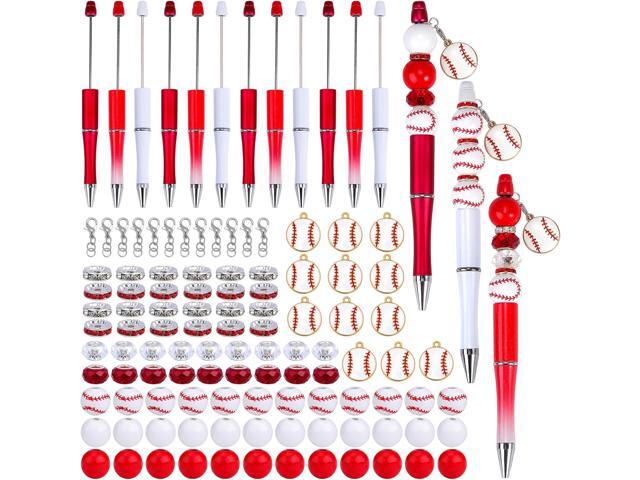 12 Pcs Beadable Pens Diy Assorted Bead Pens Wood Bead Crystal Spacer Beads Black Ink Diy Ballpoint Pen Set Baseball Pendant For Women School Office...