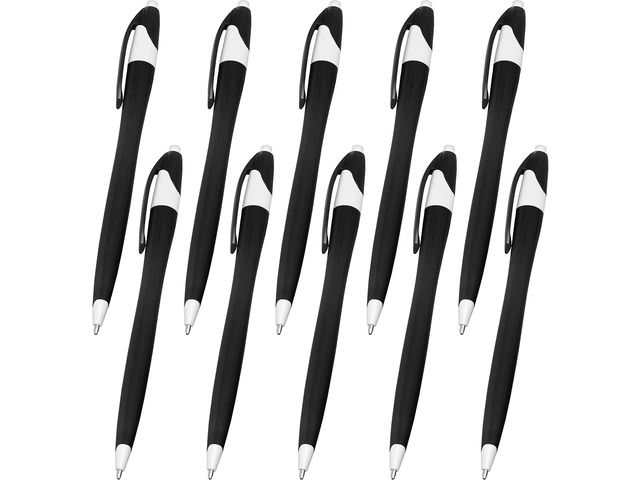 DISCOUNT PROMOS Two Tone Plastic Office Pens Set of 10, Bulk Pack - Black Ink, Great for Office, School, Business, Tradeshows, Other Events - Black