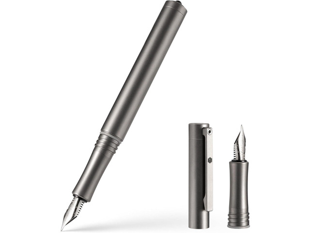 KeyUnity KP02 Fountain Pen Fine Nib with Ink Converter, Titanium Alloy Calligraphy Pen for Writing & Journaling