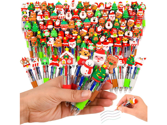 LiYiQ 100 PCS Christmas 4-in-1 Multicolor Pens Bulk Christmas Stocking Stuffers Christmas Classroom Gifts