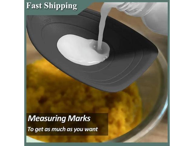Silicone Cooking Spoon Non-Stick Slotted And Solid Spoon Set Spoon With Deep Bolw And Measurement Mark For Mixing, Serving