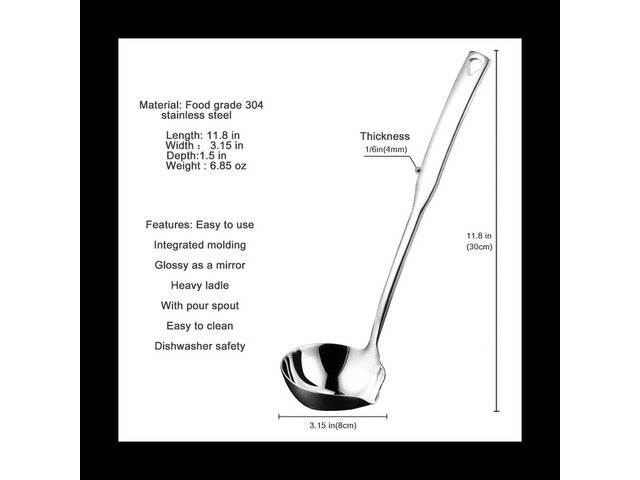 Kitchen Soup Ladle 304 Stainless Steel Punch Luminous LaSpoons with Pour Spout Gravy Ladles for Serving,11.8 Inch