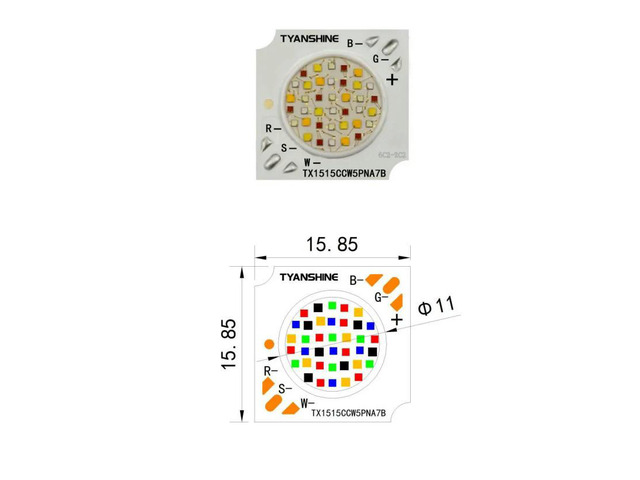 TX-1515RGBWS50 RGBWW 5-in-1 COB LED Chip 50W Size 15.85mm High Power Stage Lighting Source
