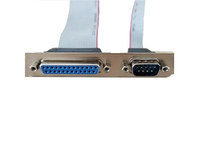 DB25 25Pin Parallel Port Printer LPT + RS-232 RS232 COM DB9 9Pin Serial Cable Cord Wire Bracket 30cm