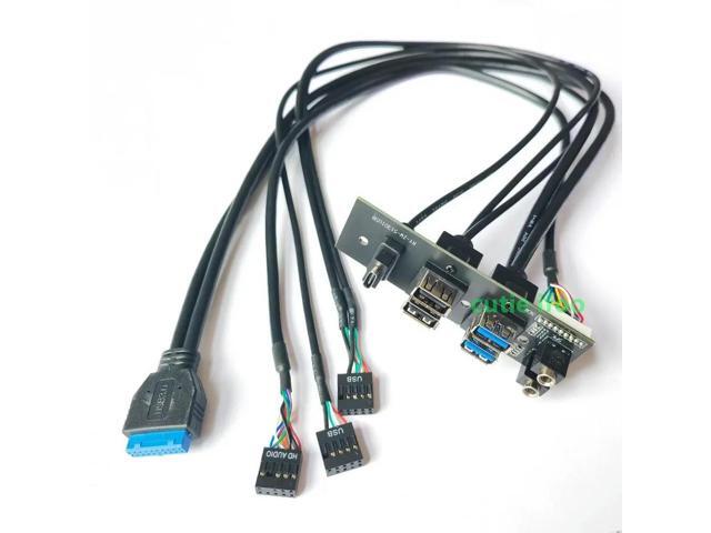 Computer Motherboard Extension Front Panel Cable 19Pin 9Pin To Type-C 2-Port USB 2.0 3.0 HD Audio 3.5mm Mic Speaker Socket Cord