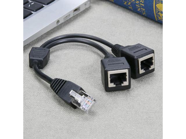 DSL Network RJ45 Male to 2 Female Splitter Adapter Connector Cable Black
