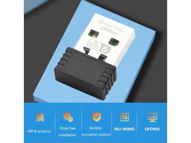 6 Mini Dongle Free Drive 2.4GHz External Receiver 286.8Mbps 802.11b/g/n/ax for PC Laptop