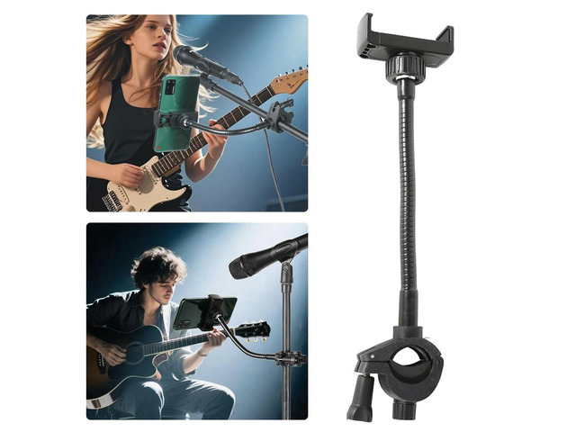 Flexible Phone Support Multi-Purpose Adjustable Mic Stand Holder Gooseneck Pole Phone Music Stand Holder for Drum Mobile Phone