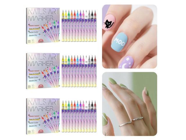 12 Colors 0.5mm Nail Art Pens Set DIY Quick Dry Graffiti Dotting Point Liner Pens for Drawing Painting DIY Nail Art