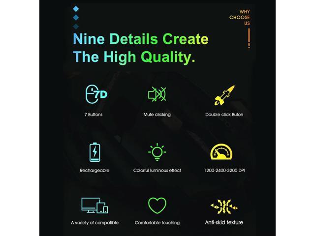 2.4GHz Rechargeable RGB Mouse for Computer Gamer PC Laptop Desktop Adjustable DPI Mute Ergonomic Gaming Office Mice