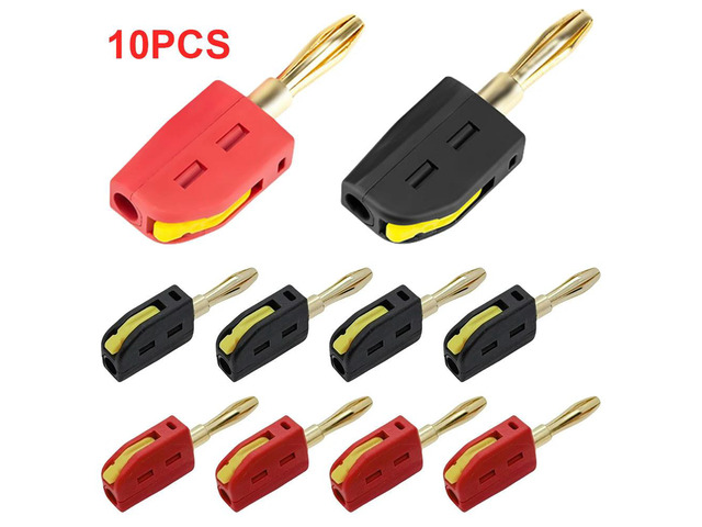 10Pcs 4mm High Current Plugs Solder-Free Gold-Plated Banana Connector Push-On Lantern Buckle Plug for 32A Electrical Test
