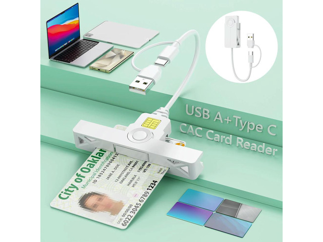 USB-C Fold CAC Reader Common Access Card Reader For Phone Laptop PC