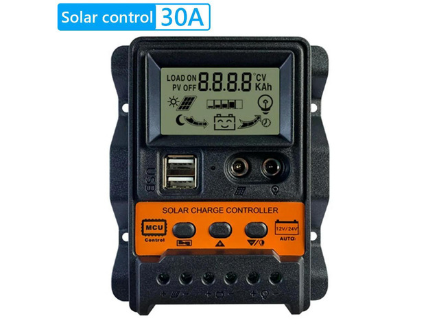 10A/20A/30A Solar Charge Controller LCD Display Solar Regulator PWM Controller 3-Stage PWM for Solar Panel Lead Acid