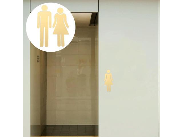 1Pair Elegant Gold Acrylic Unisex Bathroom Sign Self Sticking Restroom Identification Decor for Mall Restaurant Office Public