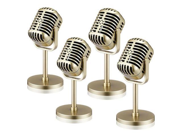 4Pcs Vintage Microphone Antique Microphone Toy Microphone Stage Table Decor Gold