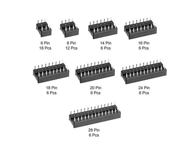 DIP IC Sockets Adaptor Solder Type Socket Kit 6DIP 8DIP 14DIP 16DIP 18DIP 20DIP 24DIP 28DIP Pitch 2.54mm IC Connector 66PCS/Box