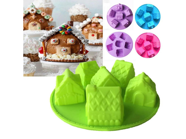 6-Cavity Silicone Christmas Gingerbread House Cake Mold Chocolate Ice Cream Mold for Festival Baking Tool Random Color