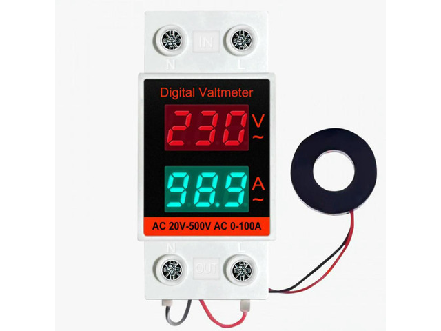 Din Rail Voltmeter Ammeter 2 in 1 AC Monitor Single Phase Voltage Current Power Meter AC20-500V AC0-100A VOLT AMP Detector