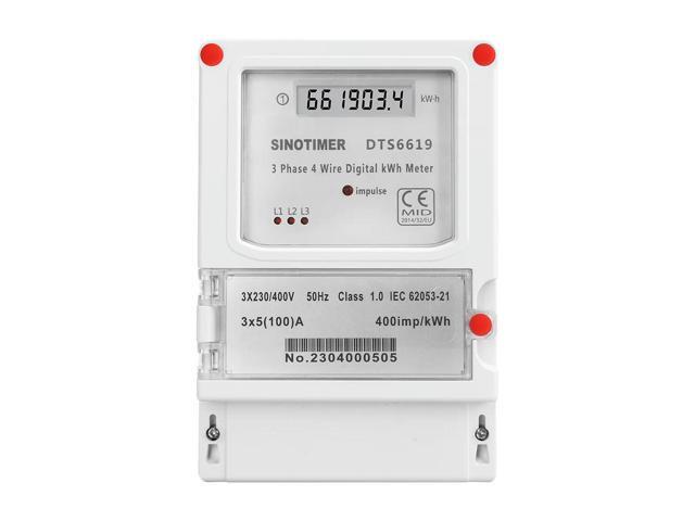 LCD Digital Energy Meter AC 400V 5-100A 50Hz 3 Phase 4 Wires kWh Power Consumption Electricity Measurement Wall-mounted