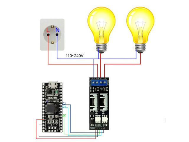 2 Channel 3.3V/5V Logic AC 50/60H 220V/110V Light Dimmer Module for Lamps Elements Fans Pumps Air Cleaner