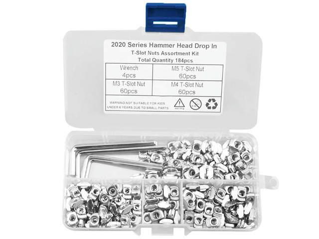 184PCS T-shaped Nut Block M3 M4 M5 T Nut Fasteners Drop In T-nut Set for 2020 Series Aluminum Profile