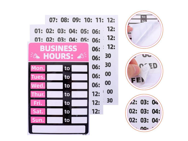 2Pcs Business Hours Sign PVC Oilproof Strong Adhesive Self Stick Open Closed Sticker for Shop Store Cafe Bar Salon