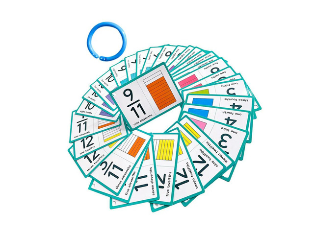 1Set Educational Fraction Flashcards Colorful Math Learning Cards for Preschool Elementary Classroom Homeschool Supplies