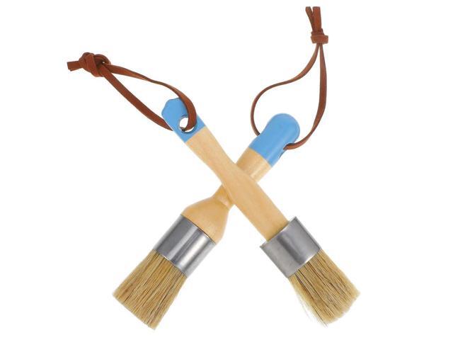 2Pcs Round Painting Brush Set Pure Pig Bristle Birch Wood Handle Versatile for Wax Stencil DIY Home Art Craft
