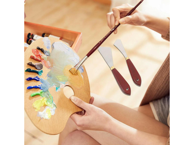 4Pcs Art Painting Tools Stainless Steel Color Stirring Shovels Wooden Handle Lightweight for Oil Acrylic Drawing Studio