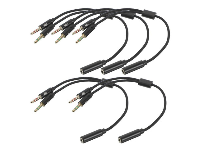 5Pcs Headset Mic and Audio Splitter Professional Audio Adapter Separate Mic and Headphone Adapter for Pc Gaming Training