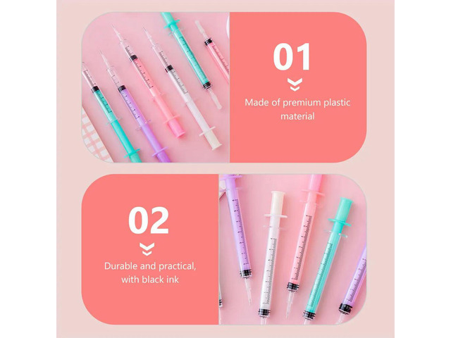 12Pcs Black Syringe Gel Pens Ballpoint Pens for Writing Notes School Supplies Journals Party Favors Gel Pen Signing Pen