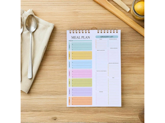 A5 Pastel Undated Weekly Meal Planner Notebook Spiral Bound Household Planner Notebook Tearable Grocery List Pad Family Meal