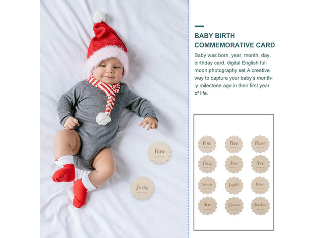 12Pcs Baby Growth Cards Wooden Commemorative Milestone Photo Props Baby Monthly Age Tracker First Year Celebration